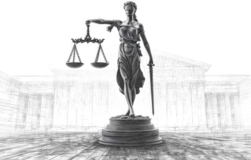 escultura de la diosa de la justicia con balanza y espada, símbolo del derecho