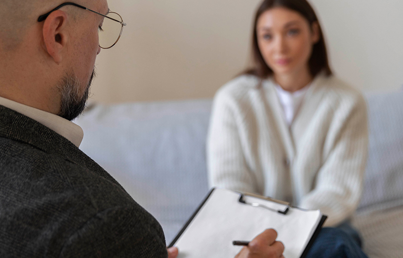terapia psiquiátrica a mujer con acompañamiento profesional