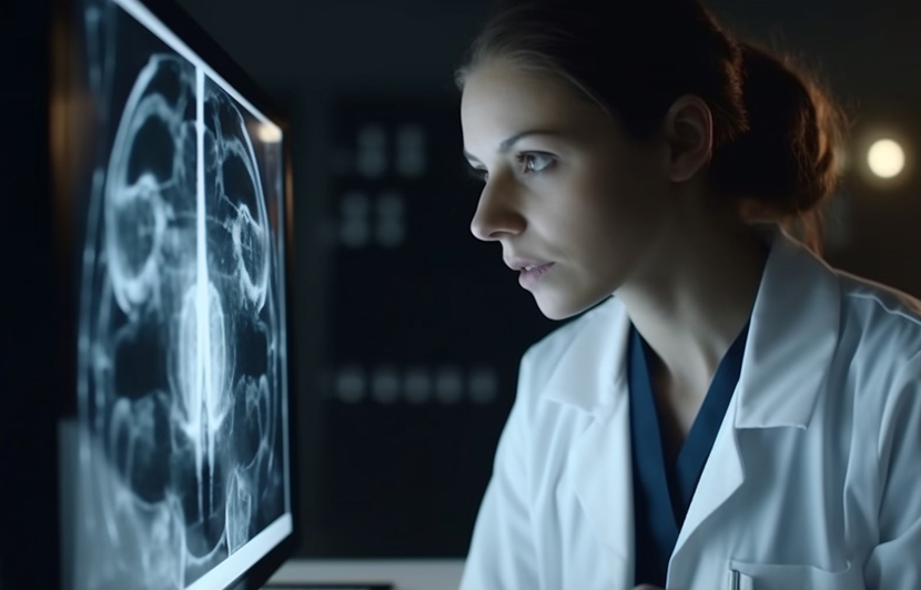 profesional analizando imagen cerebral en pantalla para evaluación clínica