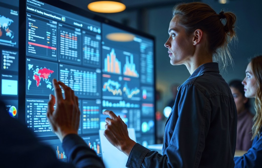 análisis de datos en panel digital con gráficos y métricas en tiempo real