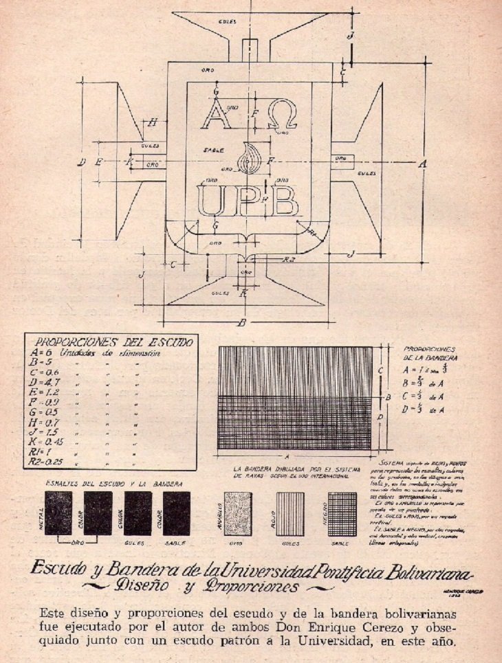 Boceto del escudo y la bandera de la UPB